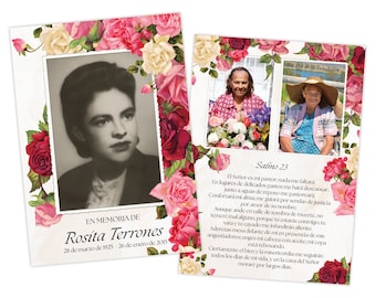 PRINTABLE | Spanish Rose Prayer Card Funeral Card Memorial Card Funeral Program | DIGITAL FILE