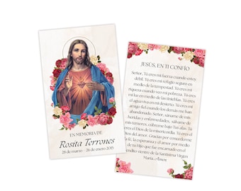 PRINTABLE | Spanish Rose Jesus Sacred Heart Prayer Card | DIGITAL FILE