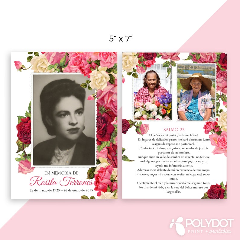 PRINTABLE Spanish Rose Prayer Card Funeral Card Memorial Etsy