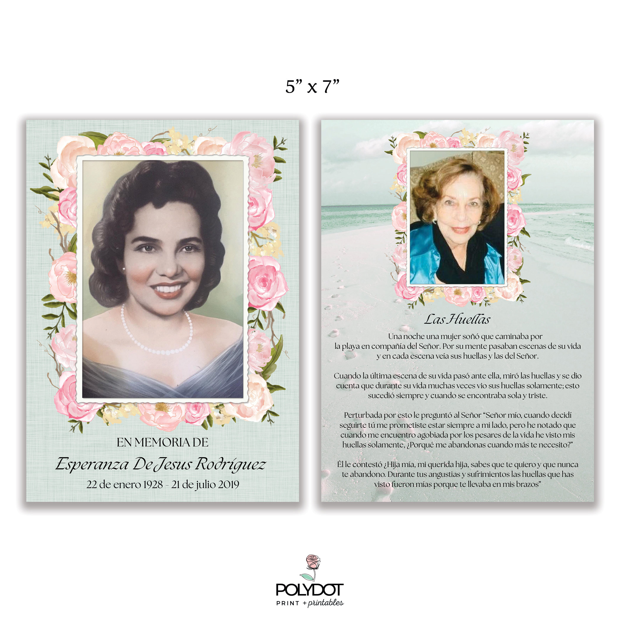 PRINTABLE Las Huellas Footprints in the Sand Spanish Memorial Card