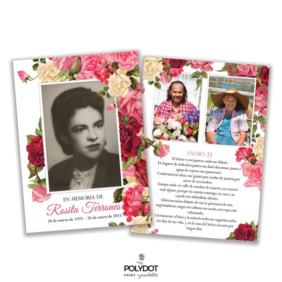 PRINTABLE Spanish Rose Prayer Card Funeral Card Memorial Etsy