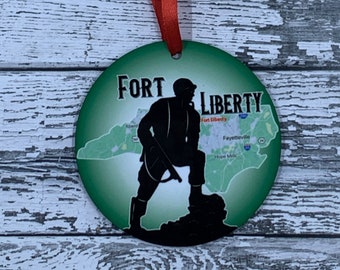 Fort Liberty Ornament: Military Keepsake with Iron Mike