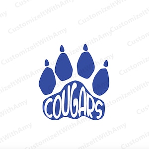 Cougars Paw Print digitaal ontwerp: SVG, PNG, PDF, DXF