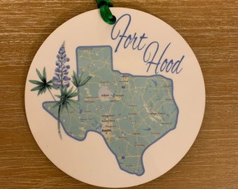 Fort Hood Texas Ornament, Bluebonnet Keepsake, Military Gift