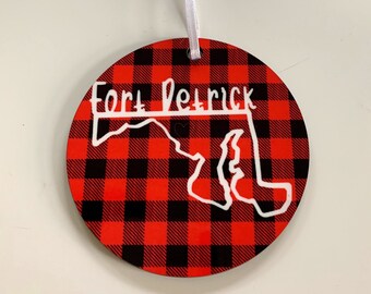 Fort Detrick, MD Ornament, Buffalo Plaid Keepsake