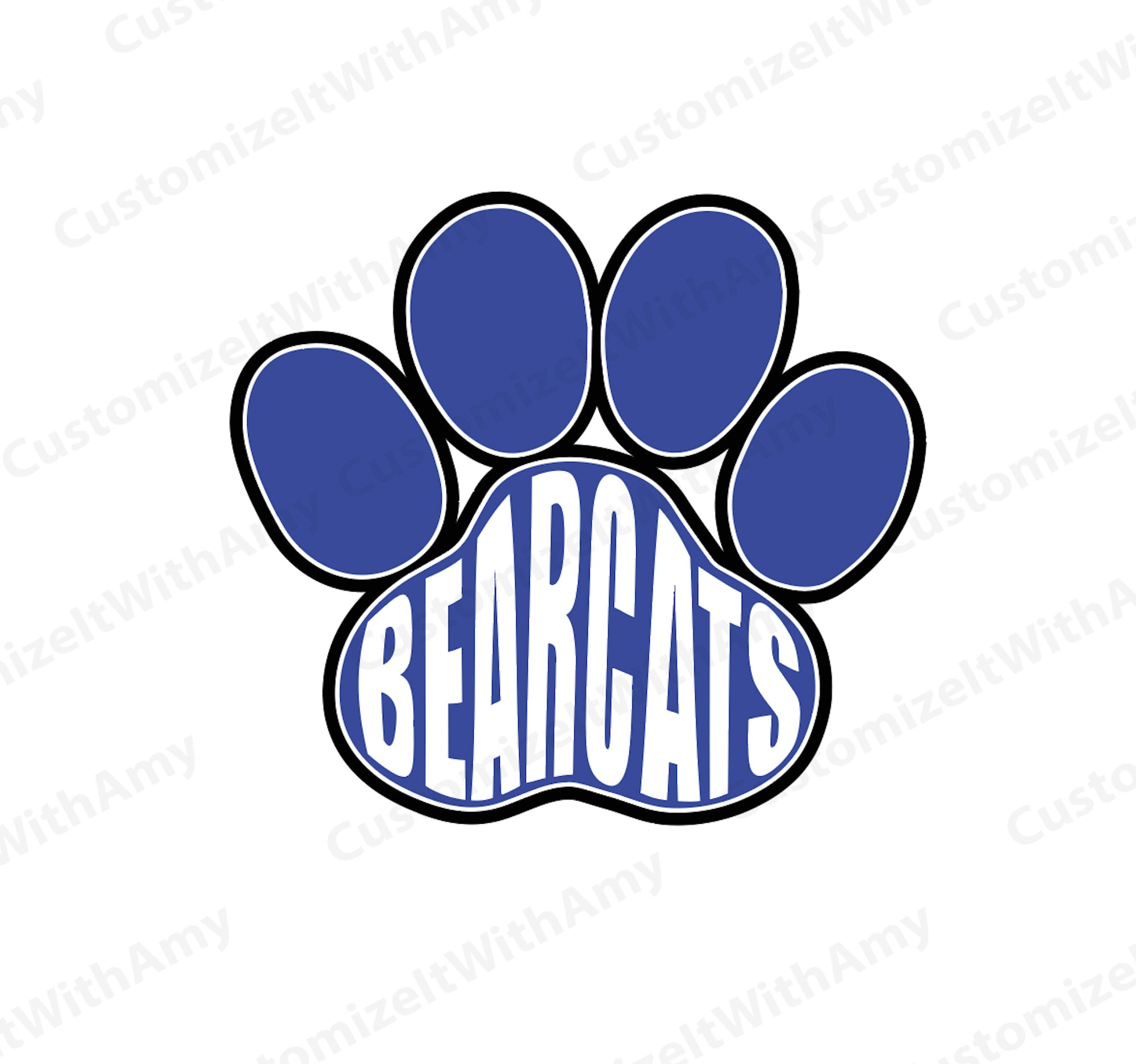 Bearcats Paw Print Digital Design Svg, Png, Pdf, and Dxf Files