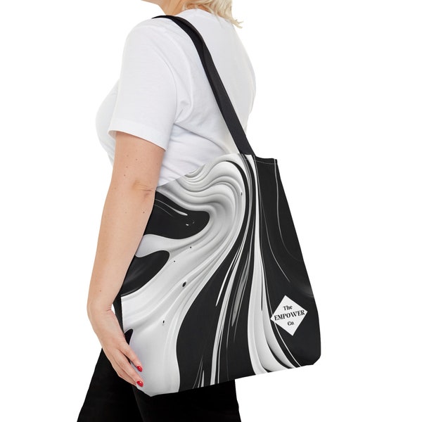 The Empower Co. | Zebra Black and White Marble Inspired Beach Tote Bag | 3 Sizes