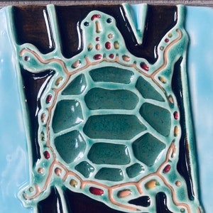 5x5 Handmade Handpainted Ceramic Turtle Art Tile, Forest, Lake, Cottage Decor, Rustic, Nature Art, Michigan Tile, Kids Room Decoration