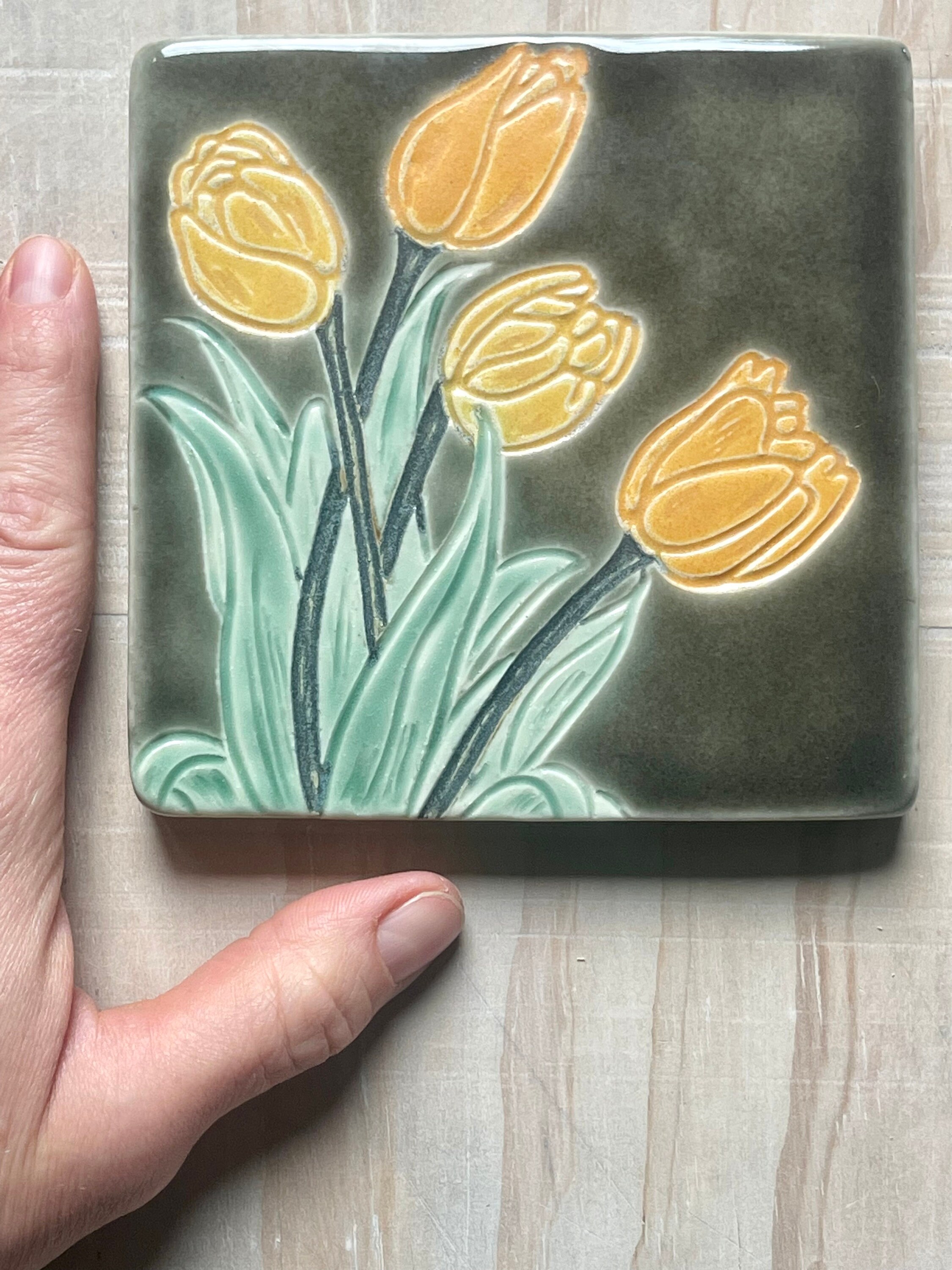 Handmade Tulip Ceramic Art Tile: Michigan Kitchen Backsplash (5x5