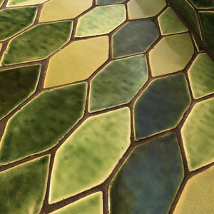 Handmade Geometric Ceramic Tile: Green Picket Braid Backsplash