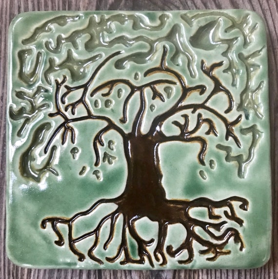 Ceramic Oak Tree 5x5 Art Tile Wall Decor Address Outdoor Etsy