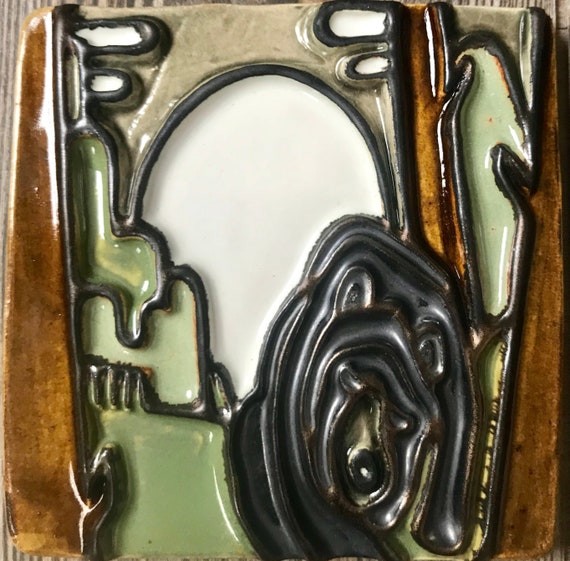 Ceramic Sleeping Bear 5x5 Art Tile Hiking Camping Nature Etsy