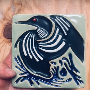 5x5 Loon Handmade Ceramic Art Tile, Lakehouse Cottage Decor, Nature Art, Outdoor Art, Michigan Tile, Vacation Keepsake, Gift Idea