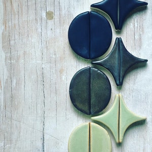1x3 Handmade Ceramic Tile Kitchen Backsplash, 1 SQ FT Mid Century Modern, Moon and Star, Moroccan Bathroom Tile, Accent Tile, Feature Wall