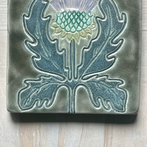 5x5 THISTLE Flower Art Tile, Handmade Ceramic Art Tile , Michigan Tile, Kitchen Tile, Backsplash
