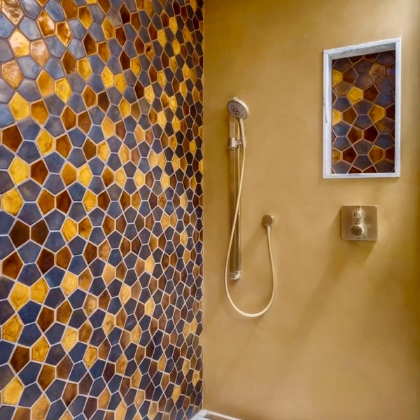 3x4 Handmade Geometric Ceramic Tile Kitchen Backsplash, 1 SQ FT Moroccan Tile, Hexagon Tile, Fireplace Tile, Laundry Room Tile