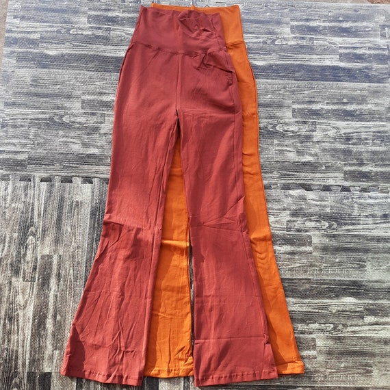Womens Long Flare Yoga Pants, Fold Over 