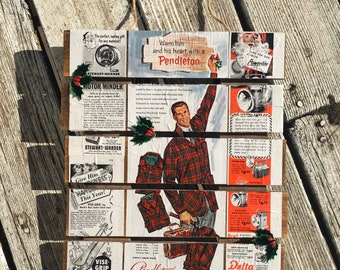 Vintage 50’s ads Christmas Gifts for Dad rustic barn wood sign wall hanging collage