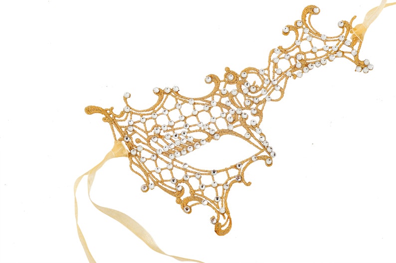 Rhinestone Design Gold Mardi Gras Masquerade Mask