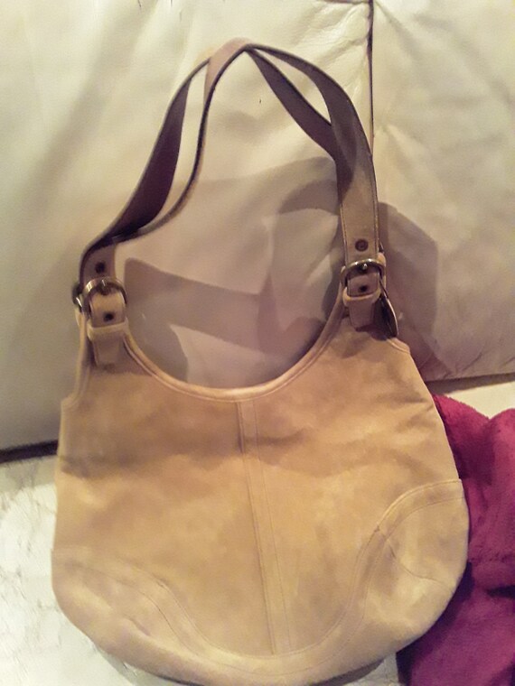 coach suede leather brown shoulder bag