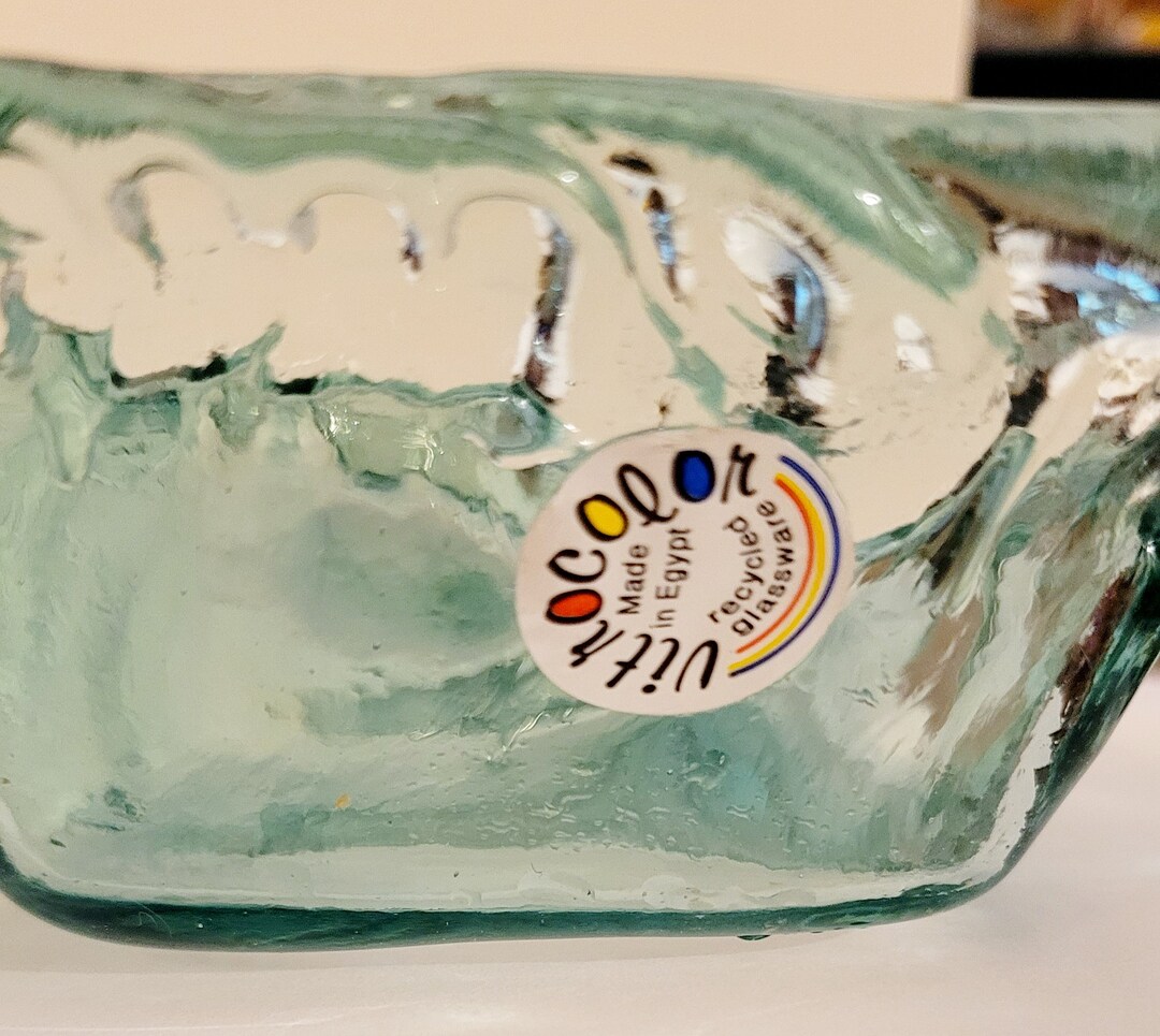 Recycle Glass Relish Tray Dish VITROCOLOR Egypt Teal Blue Etsy