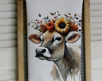 Dairy Cow Waffle Tea Towel: Farmhouse Kitchen Decor
