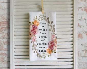 Farmhouse Waffle Tea Towel: Watercolor Floral Kitchen Decor