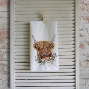 Waffle Tea Towels Kitchen Gifts Scottish Highland Cow Decor Farmhouse Kitchen Long Haired Cow Hairy Coo Heilan Farm Animal Decor