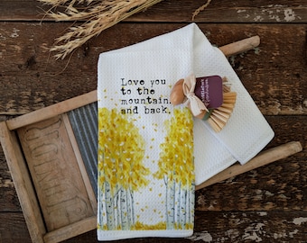 Aspen Trees Waffle Tea Towel: Mountain Farmhouse Kitchen Decor