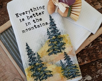 Mountain Pine Tree Waffle Tea Towel: Farmhouse Kitchen Decor