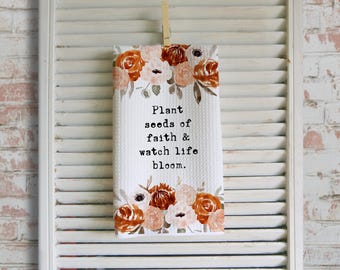 Watercolor Floral Waffle Tea Towel: Farmhouse Kitchen Decor