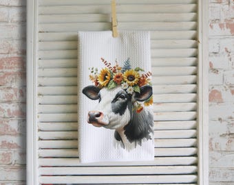 Holstein Cow Waffle Tea Towel: Farmhouse Kitchen Decor