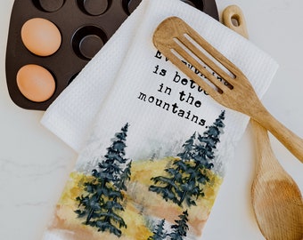 Mountain Pine Tree Kitchen Towel: Watercolor Farmhouse Decor