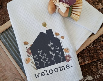 Waffle Tea Towels Kitchen Gifts Farmhouse Kitchen Decor Welcome Home Watercolor Flowers Housewarming Gift