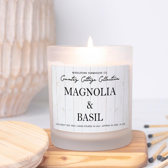 Magnolia Basil Country Cottage Collection Candle Frosted Glass