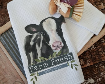 Dairy Cow Waffle Tea Towel: Farmhouse Kitchen Decor