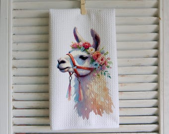 Watercolor Llama Tea Towel: Farmhouse Kitchen Decor