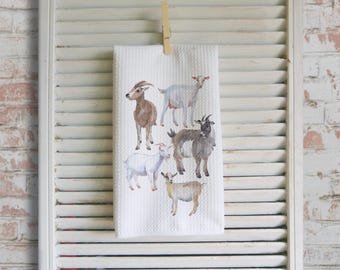 Goat Decor Waffle Tea Towel: Farmhouse Kitchen Gift