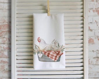 Farmhouse Chicken Waffle Tea Towel: Rustic Kitchen Decor