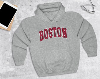 Boston Red College Style Hooded Sweatshirt