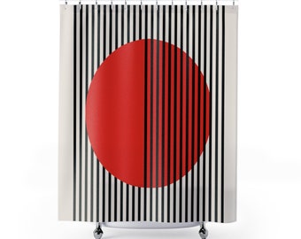 After Bauhaus Shower Curtain, Red Circle Abstract Art Shower Curtains, Bauhaus B5