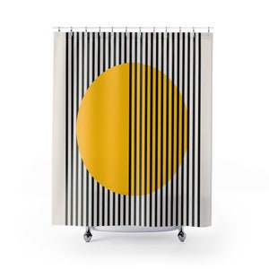 After Bauhaus Shower Curtain, Yellow Circle Abstract Art Shower Curtains, Bauhaus B6