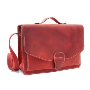 Briefcase Naples made of leather for women & men work bag Business bag Shoulder bag Made in Germany rot antik