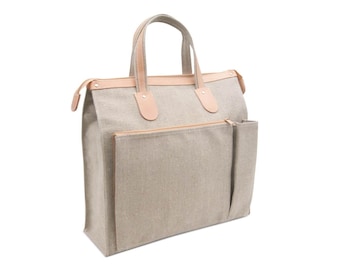 THIELEMANN Nairobi shopping bag made of linen and leather Handbag Shopping bag Shopper Made in Germany