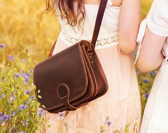 Umhängetasche | Handtasche aus Leder | Satteltasche | Crossbody-Tasche | für Damen | Geschenk für Mama | Oma | Freundin | Tasche "Victoria"