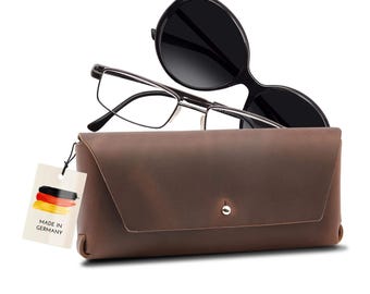 THEWO glasses case "Gert" for reading glasses, sunglasses, and progressive lenses | Leather case for glasses | Leather glasses case