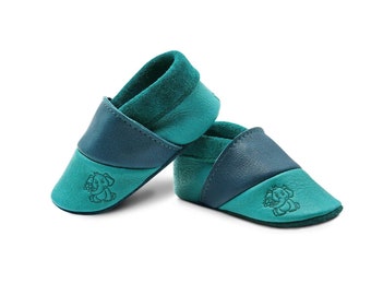 Soft leather shoes for babies | Vegetable tanned eco-leather | Baby shoes with elephant | Handmade children's shoes | Size 19 to 25