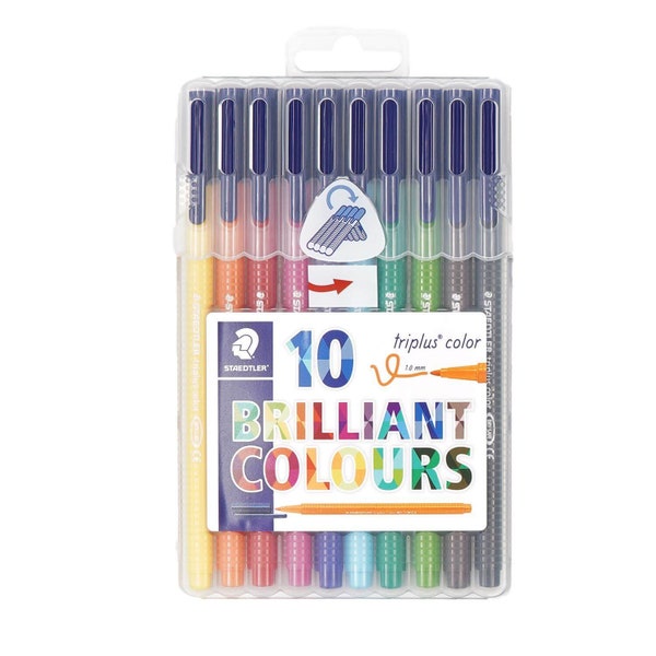 STAEDTLER 10er Set Filzstifte Dreikant Fasermaler Farbstifte Pinselstifte für Kinder und Erwachsene auswaschbar