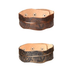 Bijoux maritimes pour hommes et femmes | Bracelet en cuir moderne | Volant et ancre en relief | Bijoux fantaisie traditionnels à taille réglable | Nautique