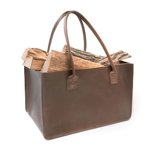 Shopping basket Dallas made of leather Log basket Firewood bag Leather basket Newspaper basket Made in Germany image 9